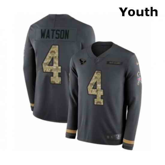 Youth Nike Houston Texans 4 Deshaun Watson Limited Black Salute to Service Therma Long Sleeve NFL Jersey